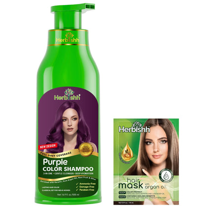 Herbishh front bottle showing purple shade and label, conveys easy gray coverage