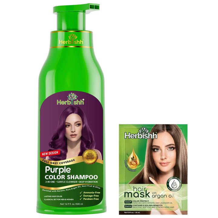 Herbishh front bottle showing purple shade and label, conveys easy gray coverage
