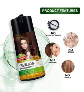 Herbishh shampoo on bathroom shelf suggesting daily at-home use