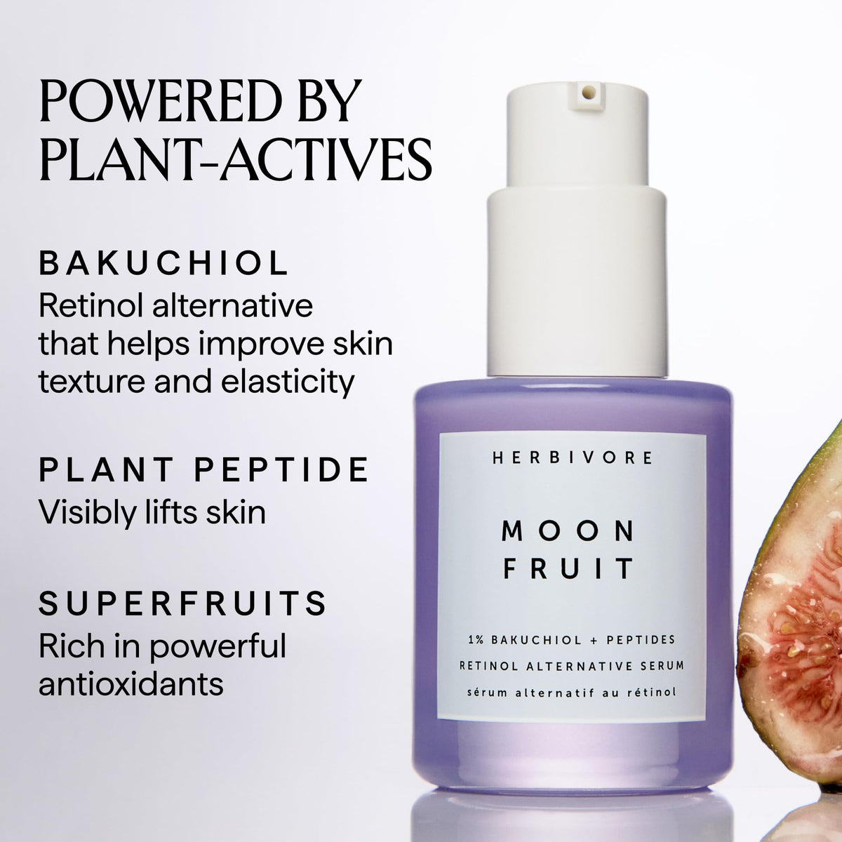 HERBIVORE close-up of Moon Fruit dropper releasing serum highlighting smooth lightweight texture