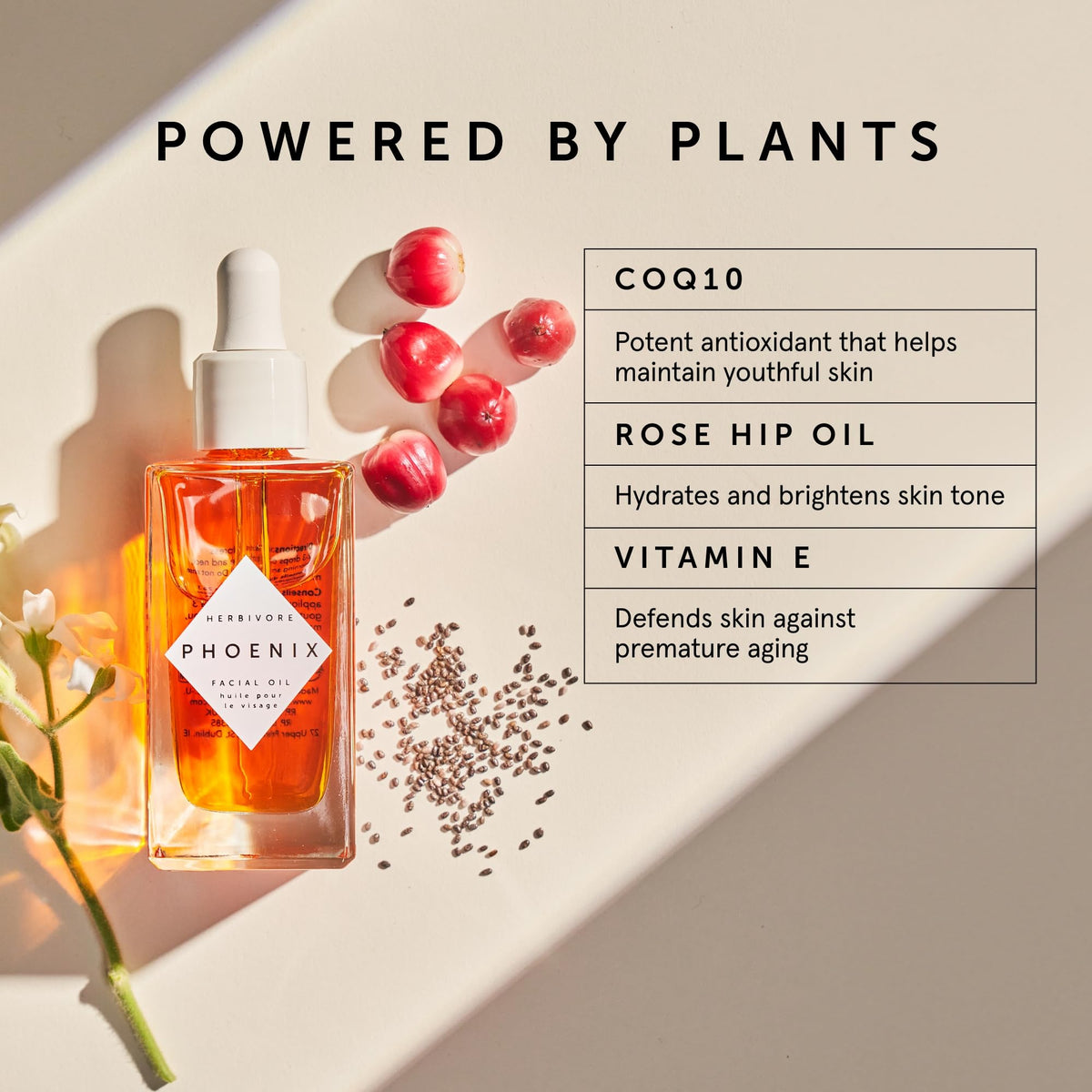 HERBIVORE Phoenix dropper dispensing oil, demonstrates precise, mess-free application