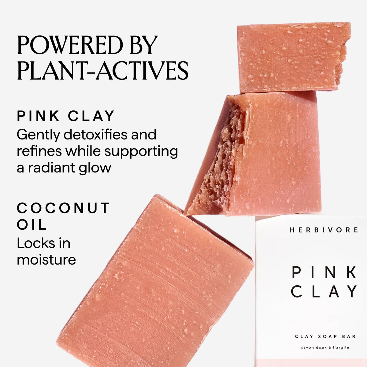HERBIVORE pink clay bar lather close-up demonstrating creamy foam and gentle cleanse