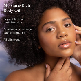 HERITAGE STORE close-up pour of oil showing silky texture and quick absorption benefit