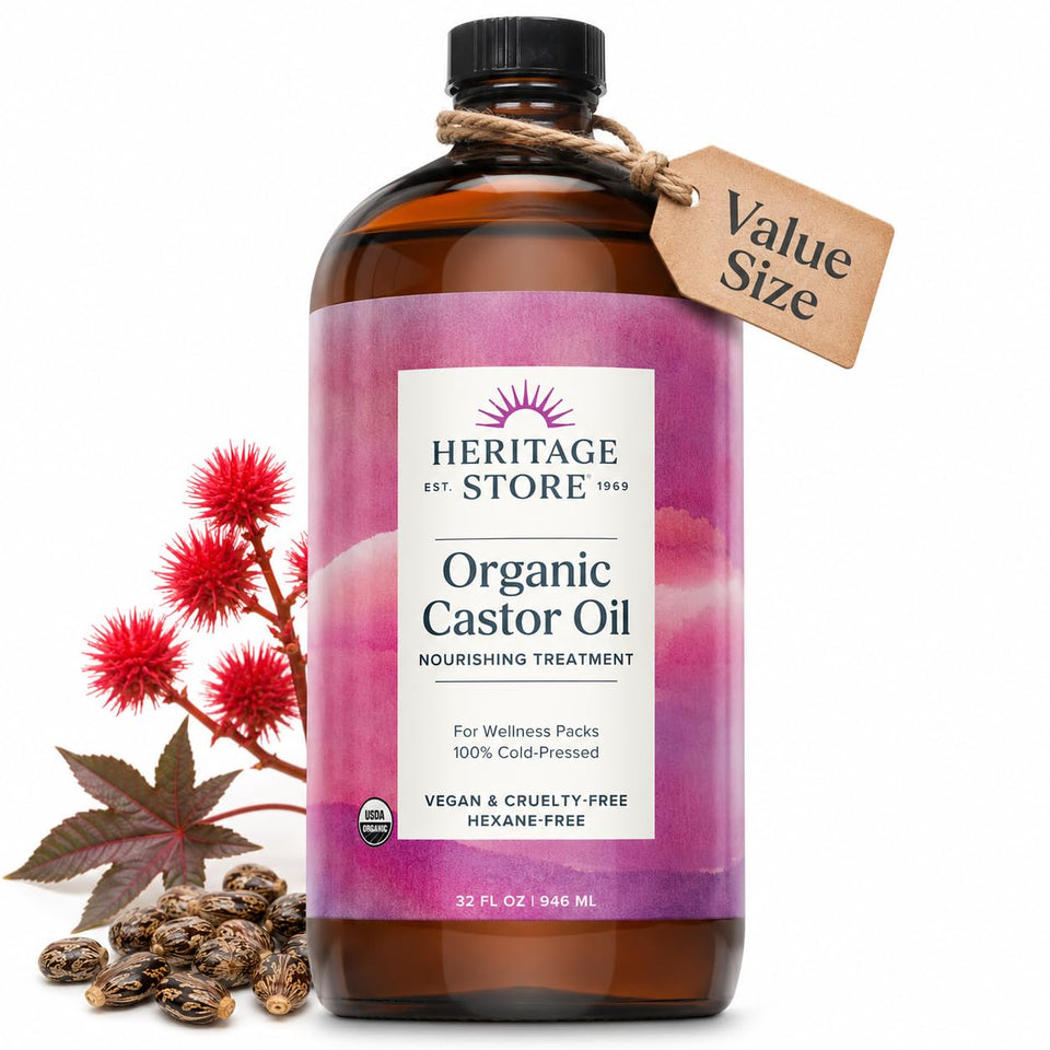 HERITAGE STORE bottle front view showing label and size, conveys purity
