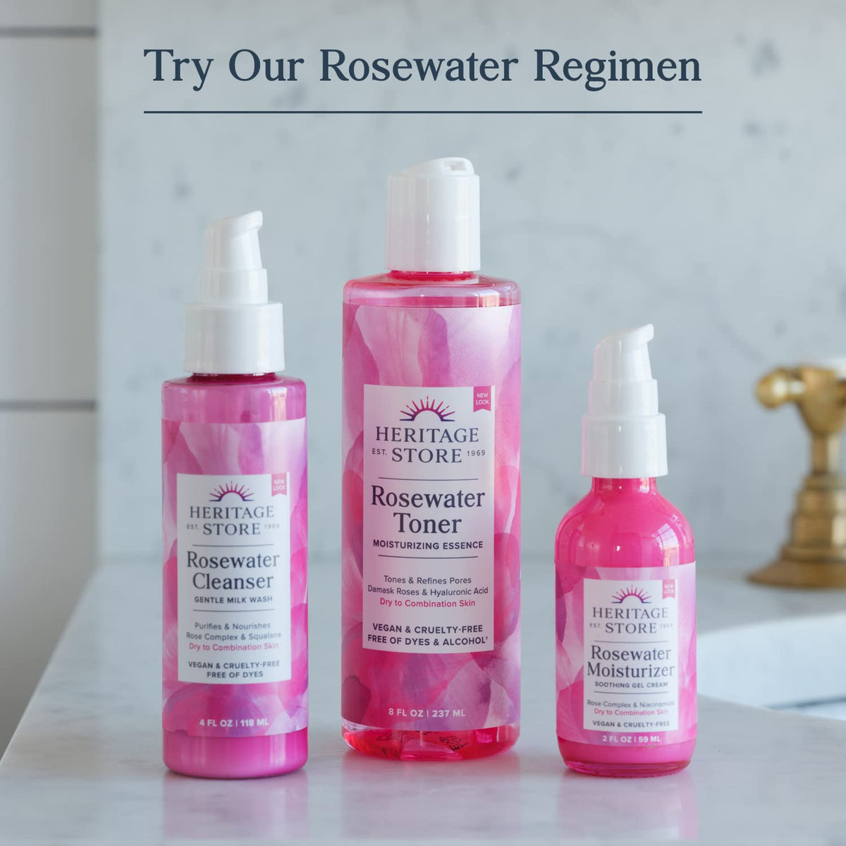 HERITAGE STORE lifestyle vanity scene displaying rosewater as daily ritual