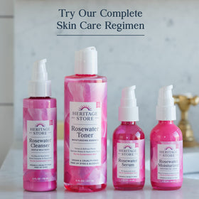 HERITAGE STORE 2oz bottle next to common object showing true size and travel-friendly benefit