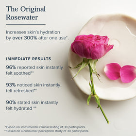 HERITAGE STORE misting into hand demonstrating instant skin refresh benefit