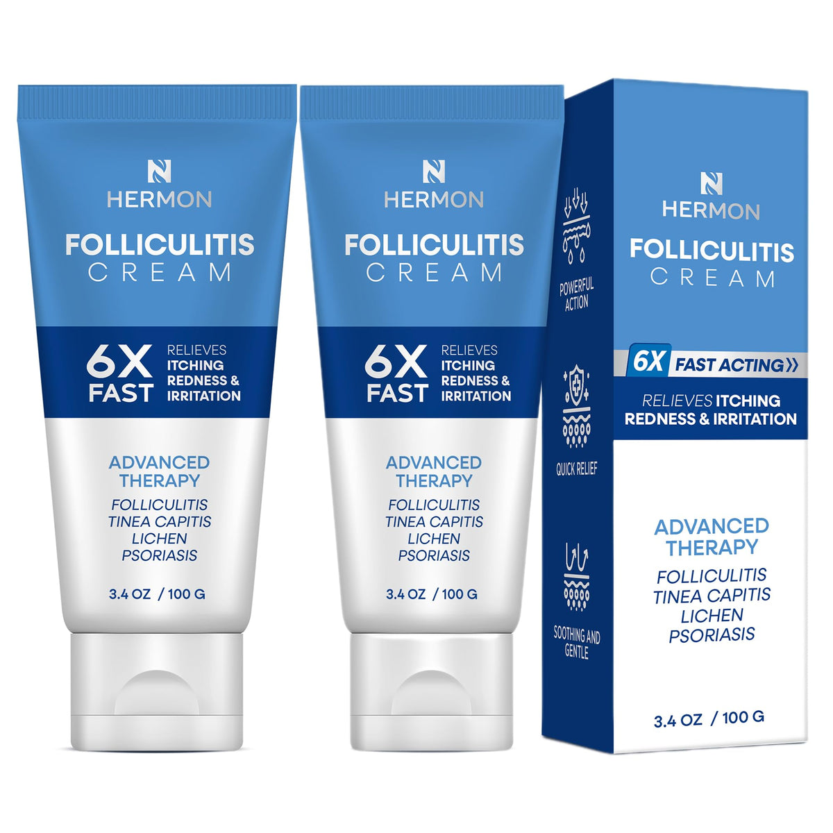 Hermon product front packaging showing two cream tubes and clear labeling benefit