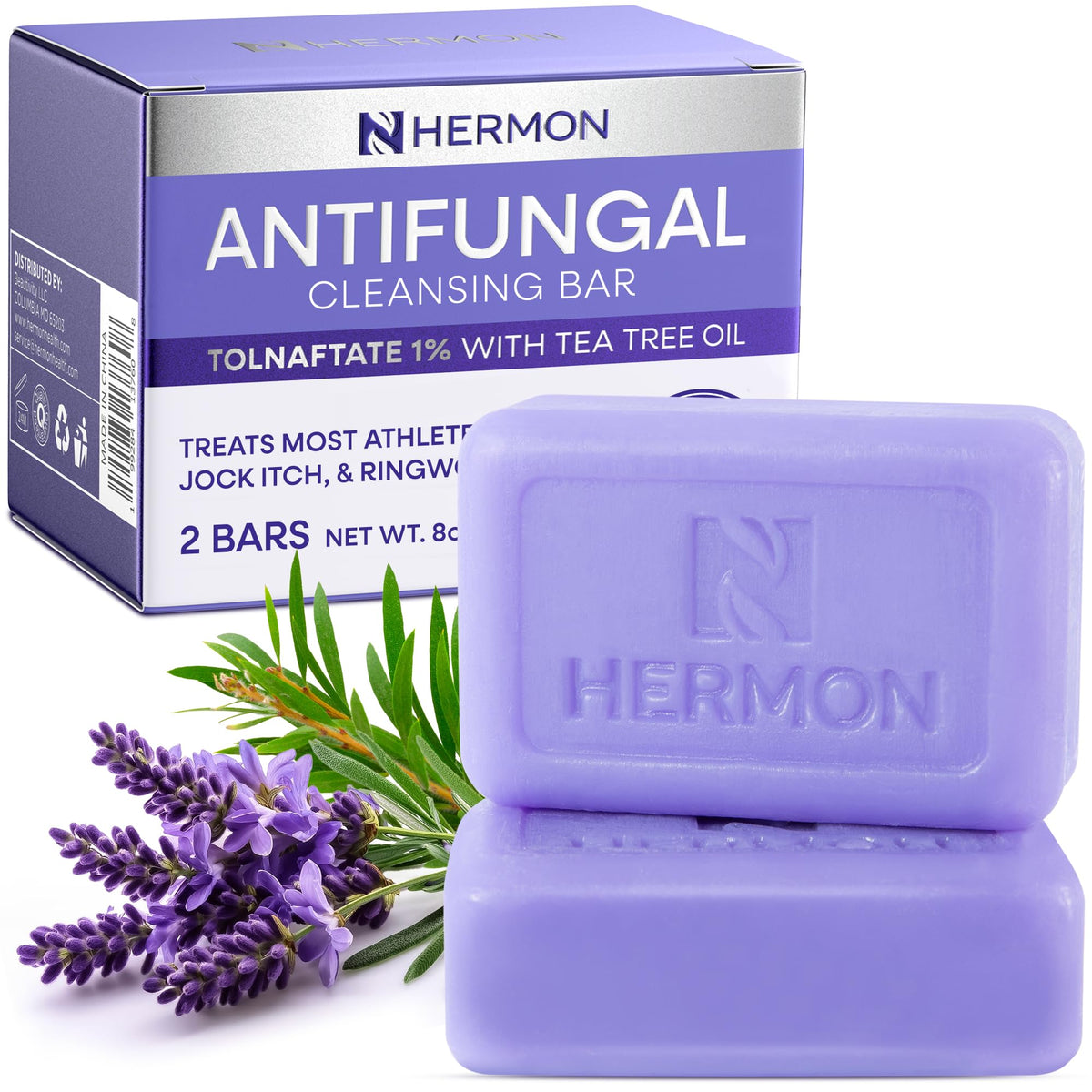 Hermon front packaging showing two medicated antifungal bars and clear benefits