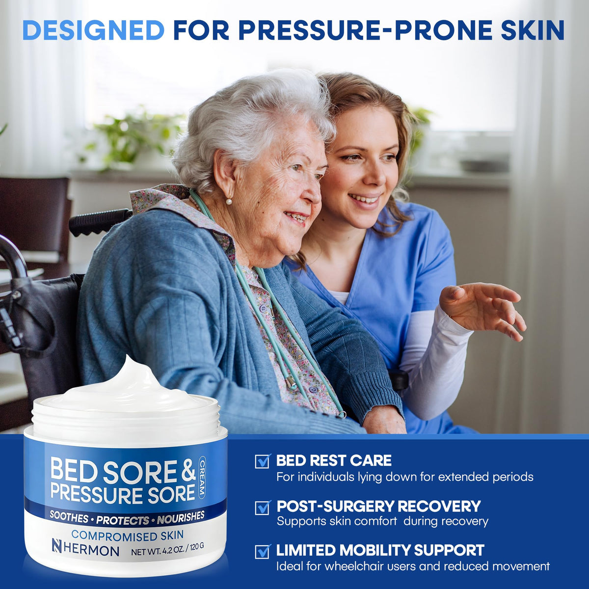 Hermon jar with dressing and supplies showing compatibility with wound care routines