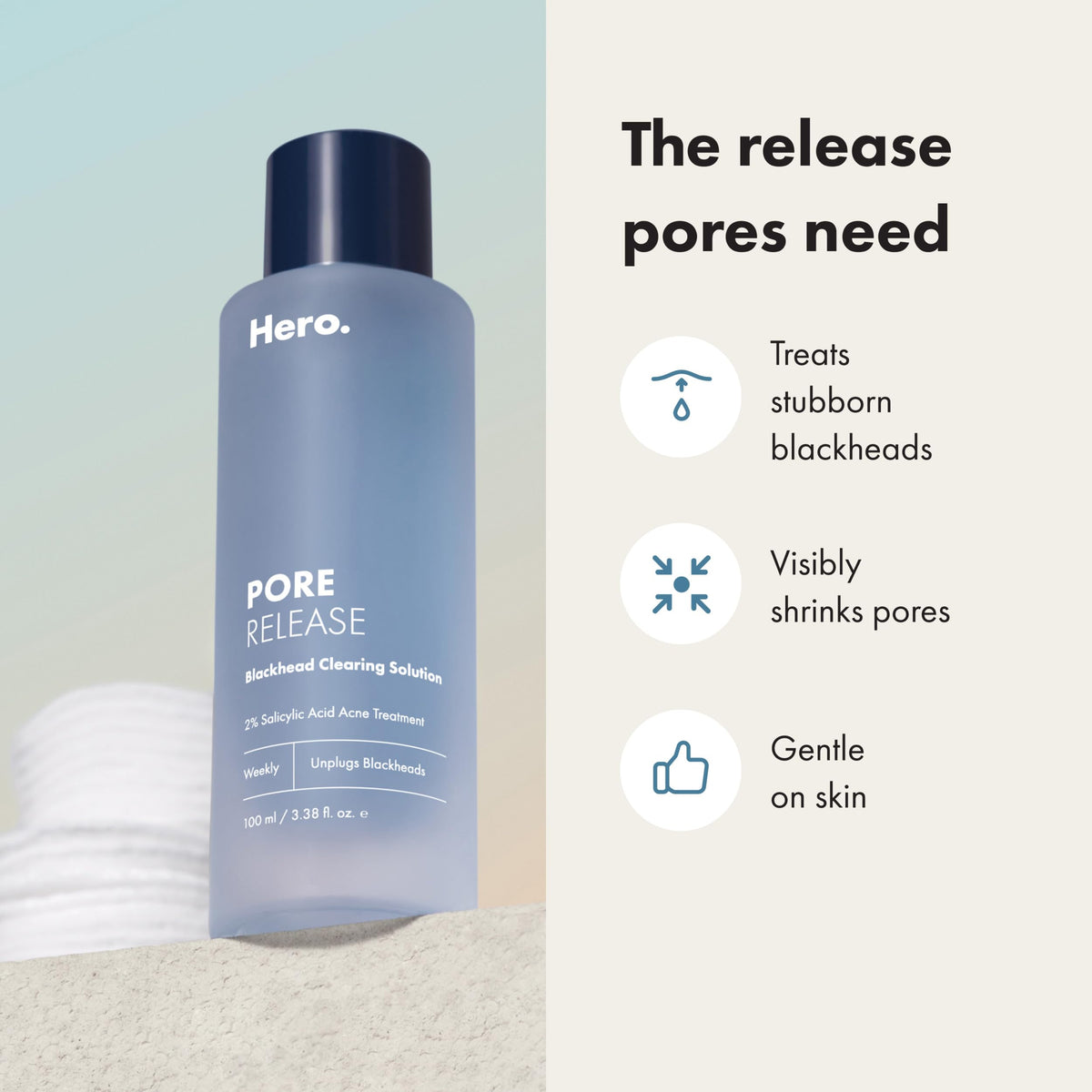 Hero Cosmetics pouring toner from bottle demonstrating easy application and control