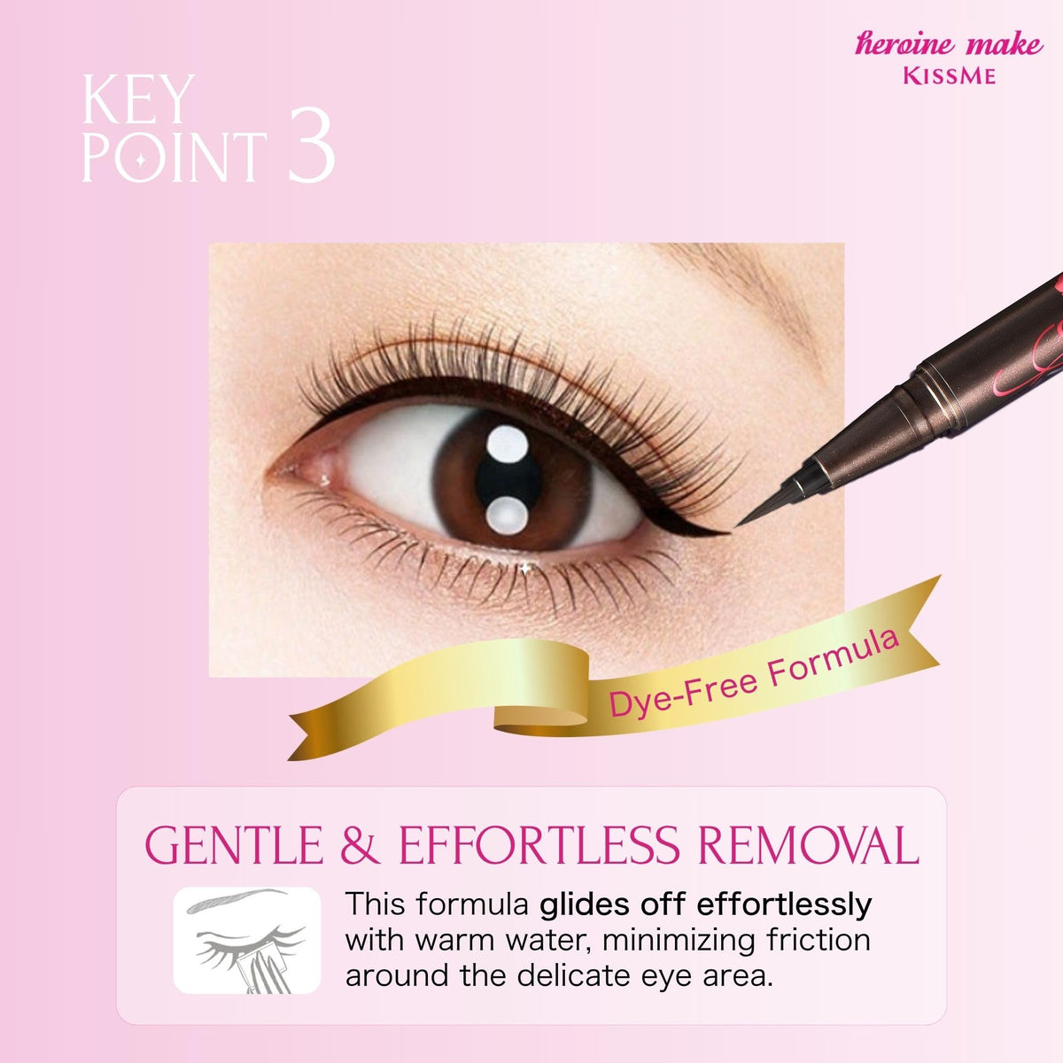 Heroine Make application creating a clean wing for long-lasting wear