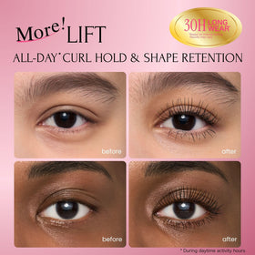 Heroine Make before and after lash comparison showing visible volume