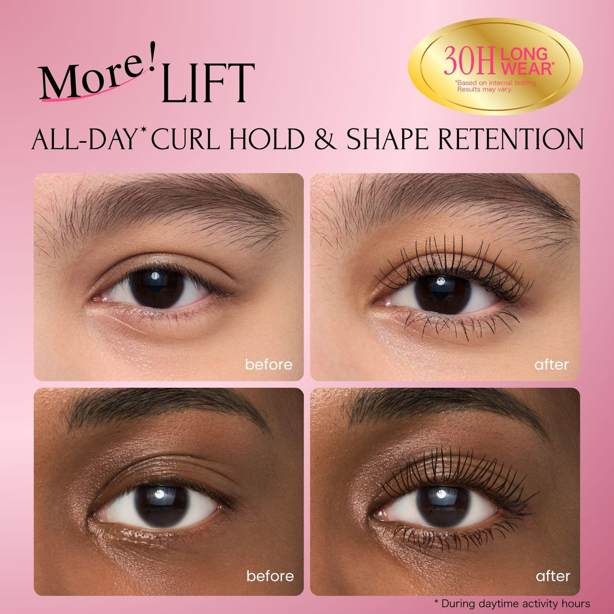 Heroine Make before and after lashes showing length and volumizing benefit