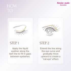 Heroine Make eyeliner applied winged look demonstrating crisp lines