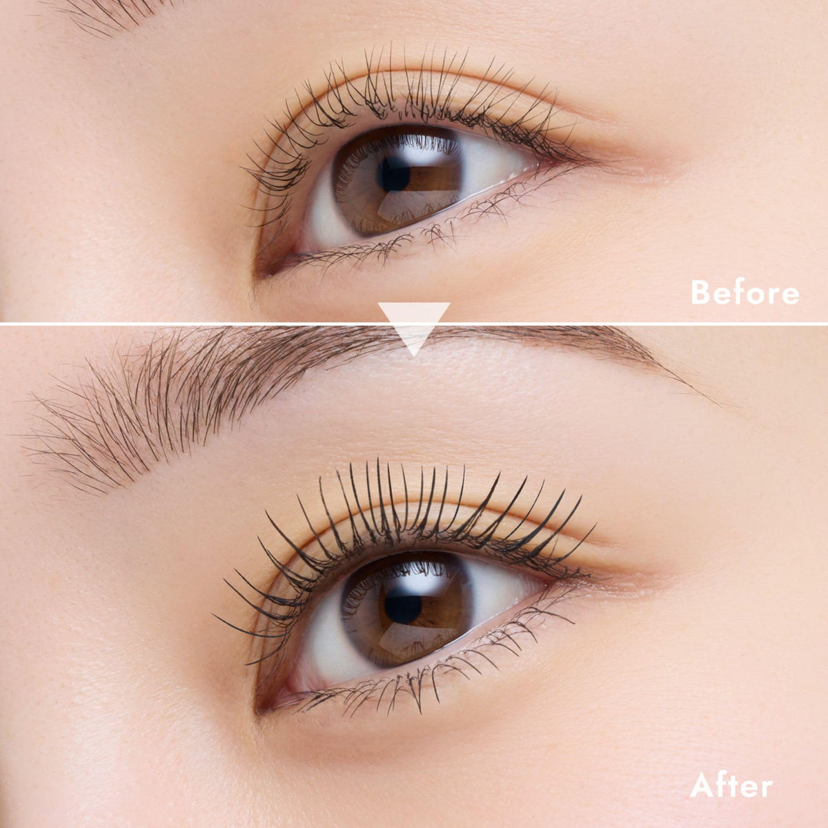 Heroine Make before and after lashes demonstrating volume and length