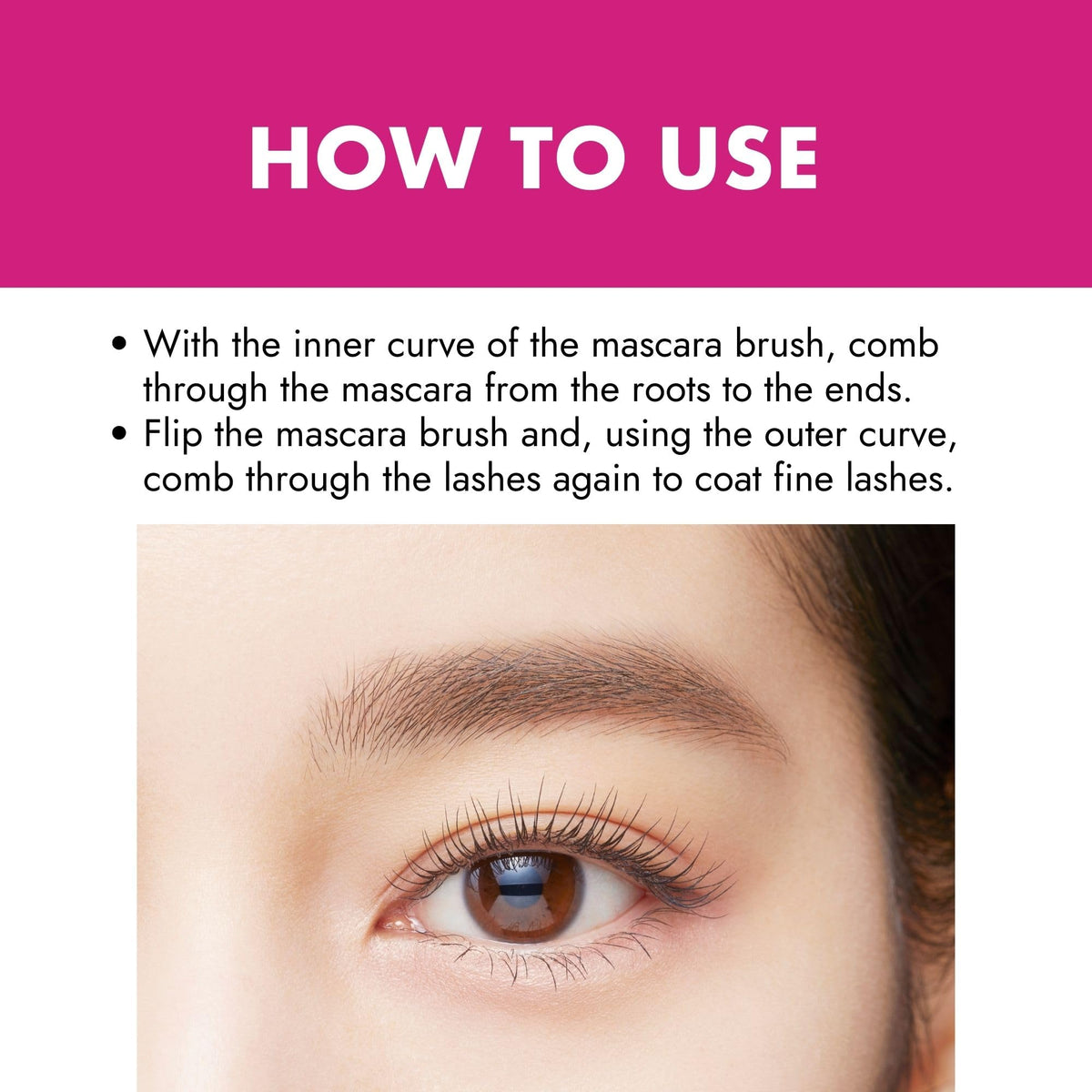 Heroine Make mascara placed beside toiletries showing compact travel-ready size