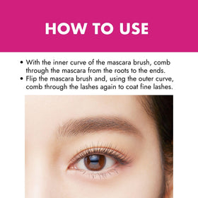 Heroine Make mascara placed beside toiletries showing compact travel-ready size