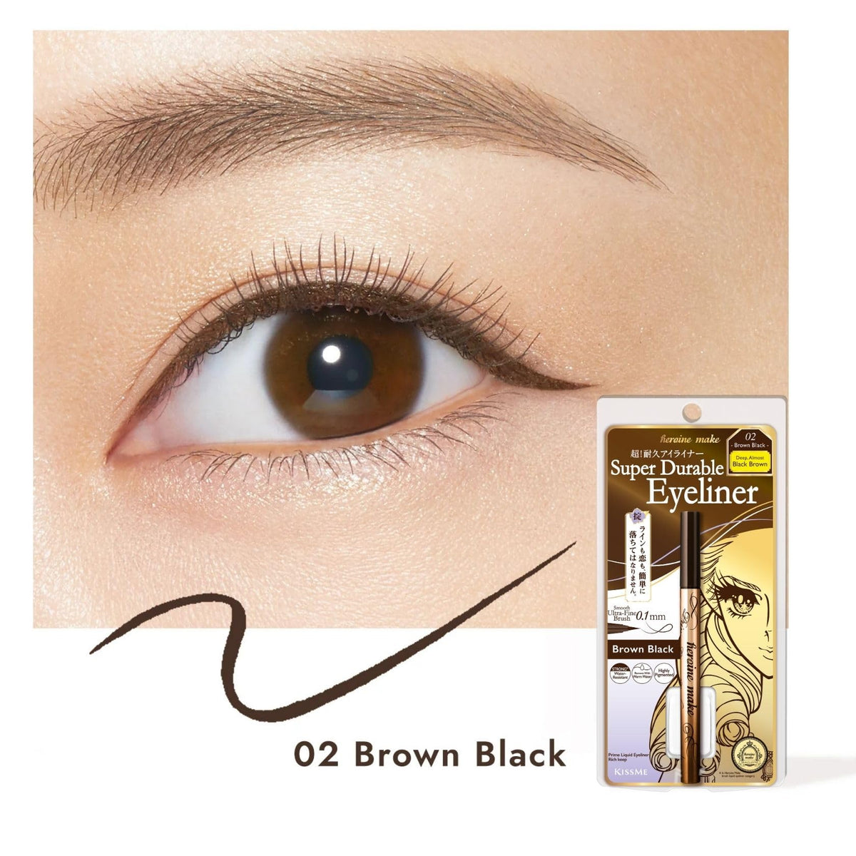 Heroine Make liner beside a coin showing compact size and portability