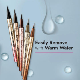Heroine Make texture and ink drop showing deep black pigment and smooth flow benefit