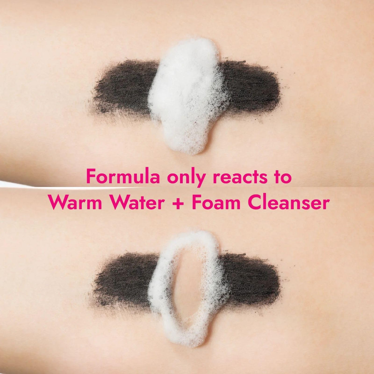 Heroine Make texture swiped on skin showing smooth, clump free finish