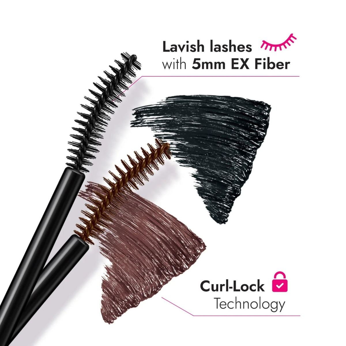 Heroine Make mascara texture swiped on white illustrating smooth application