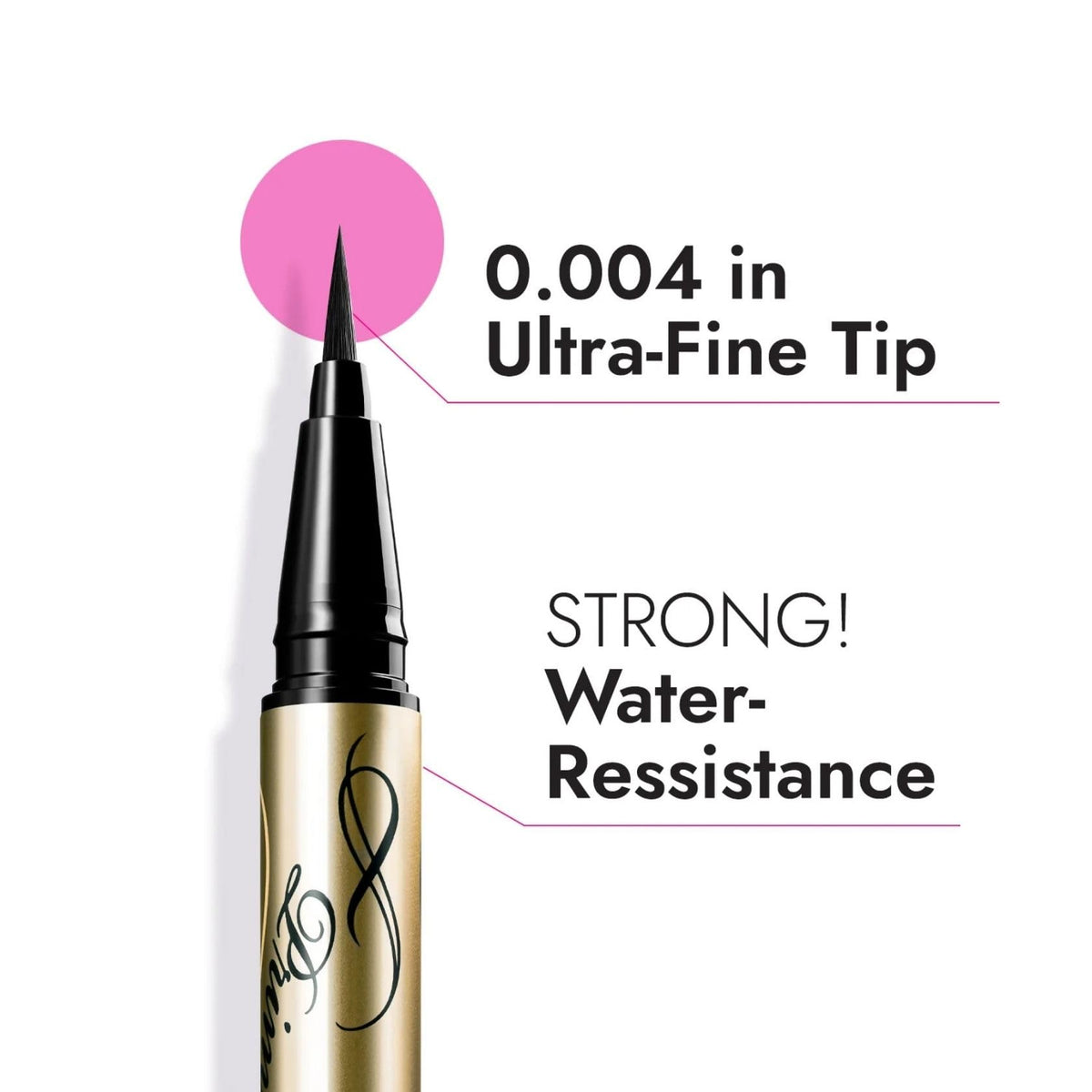Heroine Make ultra‑fine brush closeup demonstrating precision tip for thin, controlled lines