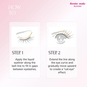 Heroine Make winged liner evening look showing dramatic precision and smudge-proof benefit