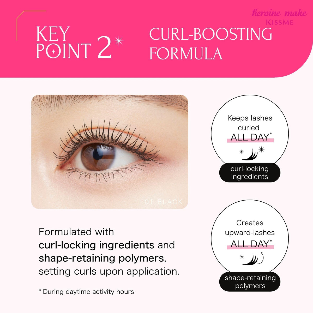 Heroine Make before and after lashes showing lengthening and separation benefit