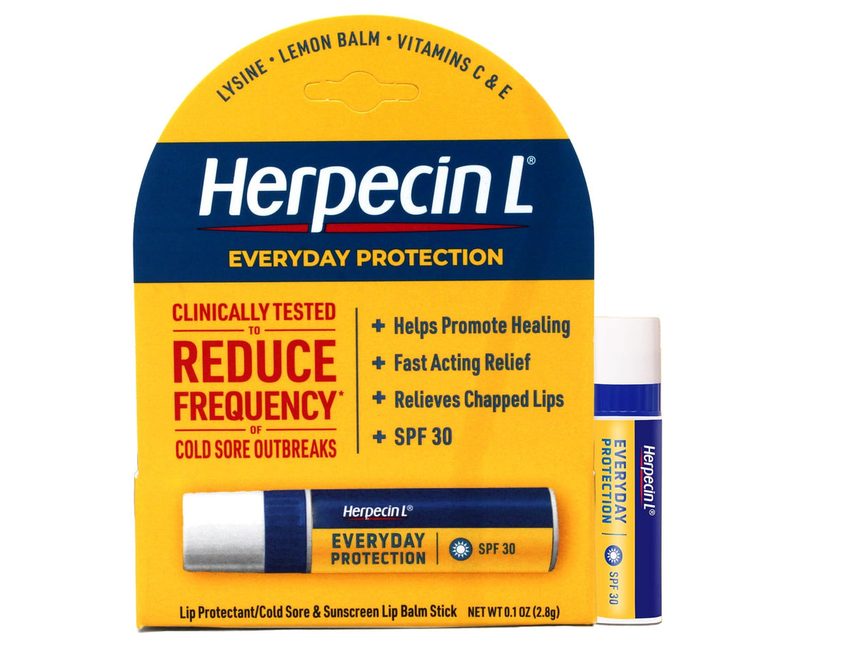Herpecin-L ingredients label close-up showing lysine and vitamin blend benefit