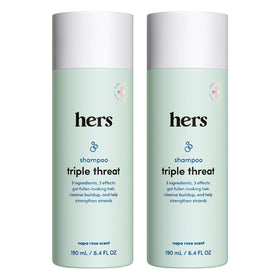 hers Triple Threat front packaging showing bottle and label, highlights volume benefits