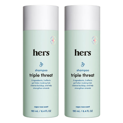 hers Triple Threat front packaging showing bottle and label, highlights volume benefits