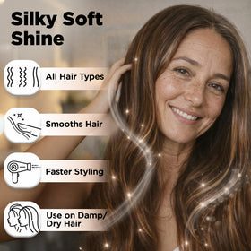 HerStyler before and after humidity comparison showing smoother, less puffy hair