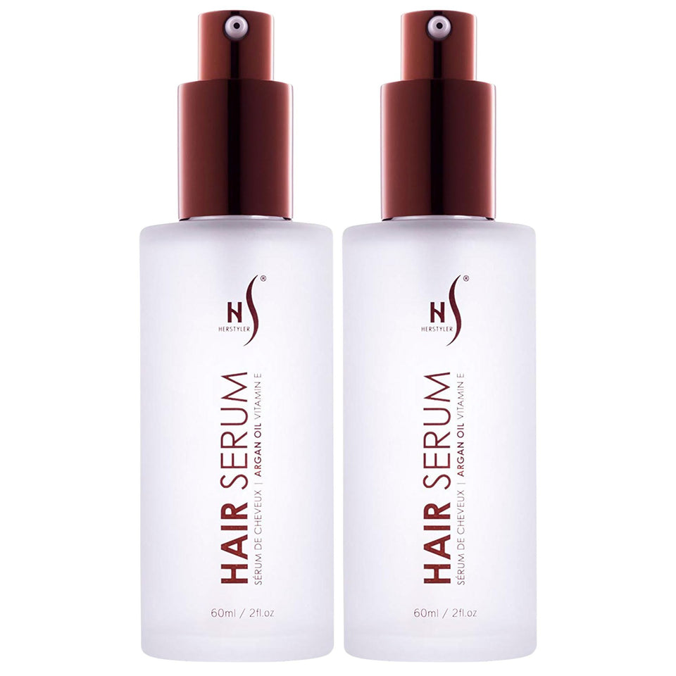 HerStyler front packaging showing two glass bottles and secure caps for travel-friendly use
