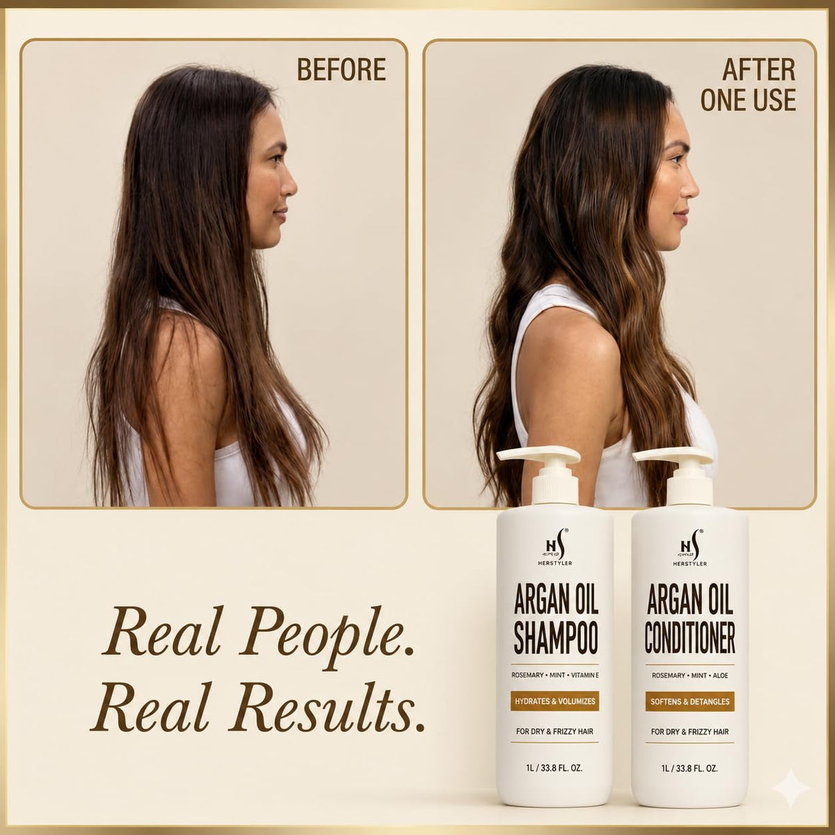 HerStyler ingredients display with argan and rosemary highlighting natural nourishment