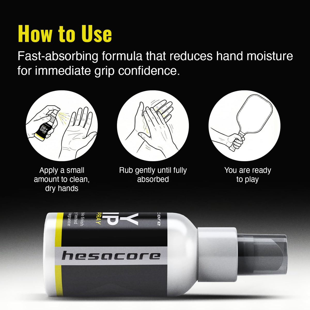 Hesacore bottle beside pickleball paddle highlighting improved control
