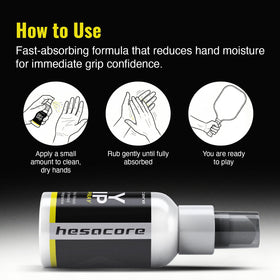 Hesacore bottle beside pickleball paddle highlighting improved control