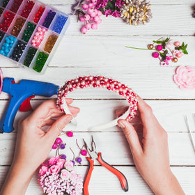 HESTYA ribbon-wrapped headband example showing easy DIY customization
