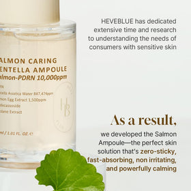 HEVEBLUE ampoule drop on back of hand demonstrating hydration and quick absorbency benefit