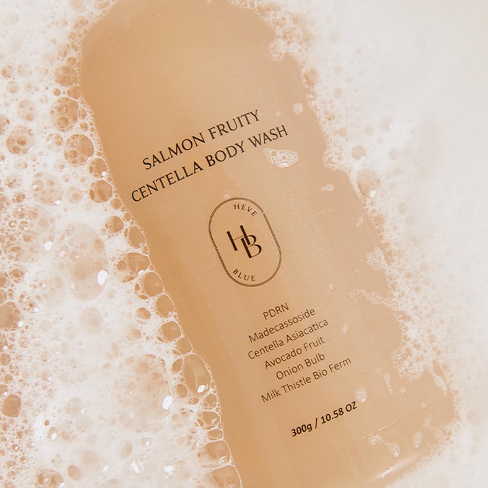 HEVEBLUE bottle by shower in bathroom lifestyle promoting daily routine comfort