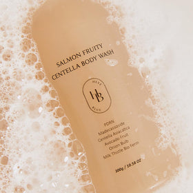 HEVEBLUE bottle by shower in bathroom lifestyle promoting daily routine comfort