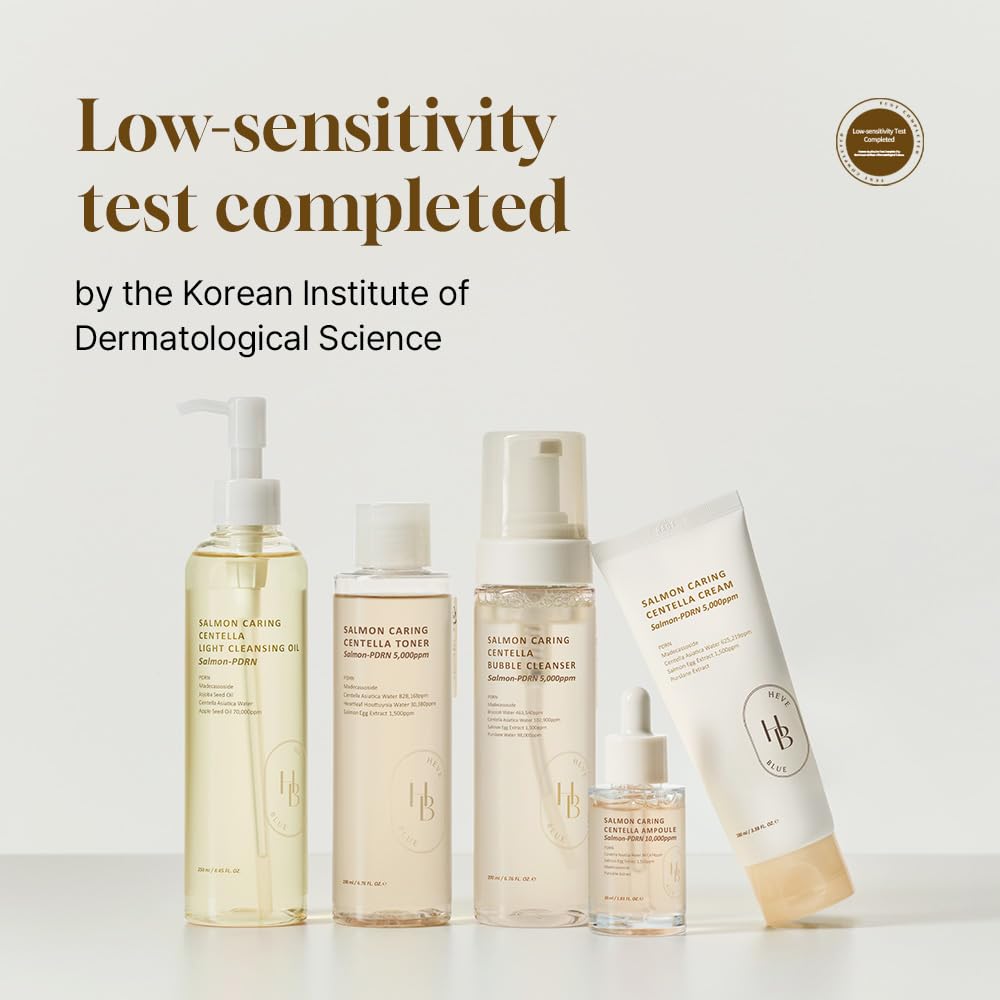 HEVEBLUE on bathroom vanity staged for daily skincare routine