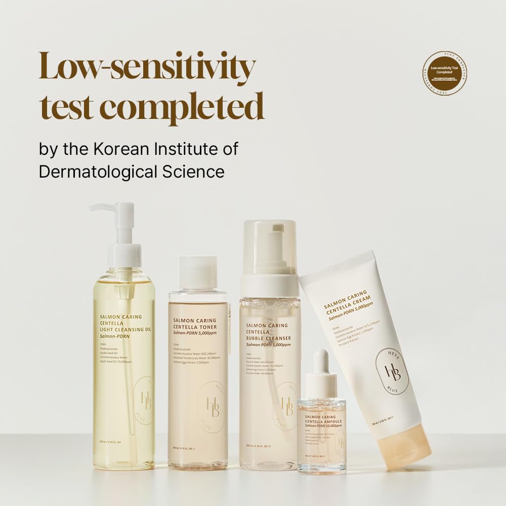 HEVEBLUE toner on bathroom shelf suggesting daily routine compatibility