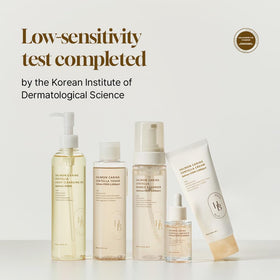 HEVEBLUE toner on bathroom shelf suggesting daily routine compatibility