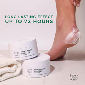 Hey Honey cream being applied to heel demonstrating fast absorption