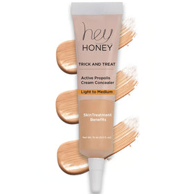 Hey Honey front packaging showing light to medium shade and full-coverage benefit