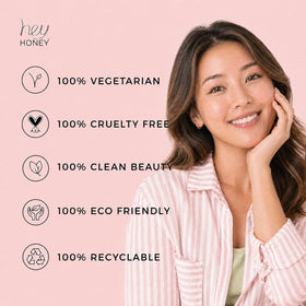 Hey Honey primer on vanity lifestyle scene conveying radiant skin prep benefits