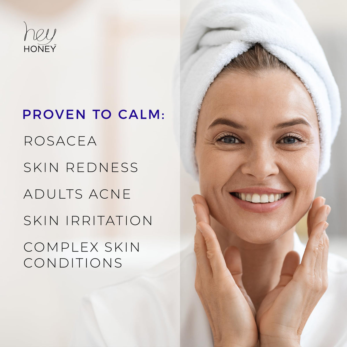 Hey Honey applying cream to cheek to demonstrate immediate cooling and reduced redness
