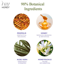 Hey Honey jar beside aloe leaf illustrating botanical hydration and calming effect