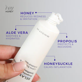 Hey Honey packaging label close-up highlighting fragrance-free and dermatologist-tested benefit